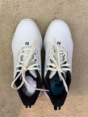 FootJoy Kids White Sneakers with Teal and Black Trim